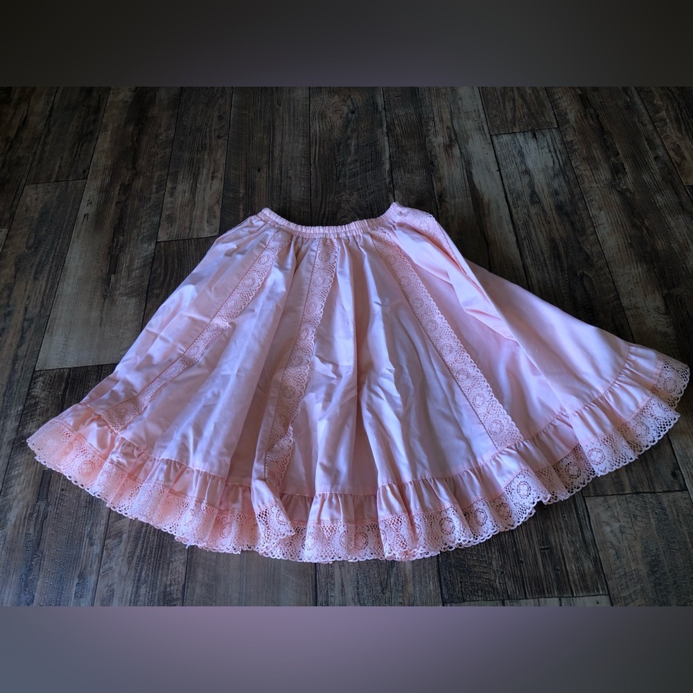 Vtg Square Up Dance Pink Peach W/ Lace Fashion Skirt Rockabilly Cosplay Medium